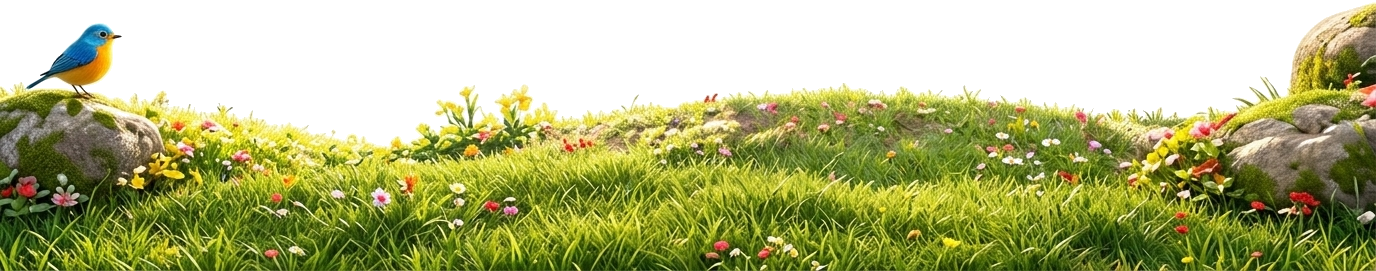 Hero Capa 4 - Suelo de Césped Flores y Pájaro (PNG Transparente)